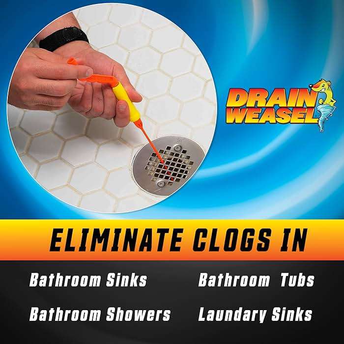 Flexisnake Drain Weasel Hair Clog Remover Kit – Plumbing Snake Auger for Cleaning Shower, Bath Tub, Bathroom Drains with Rotating Handle and 5 Disposable Wands, Made in USA - Image 3
