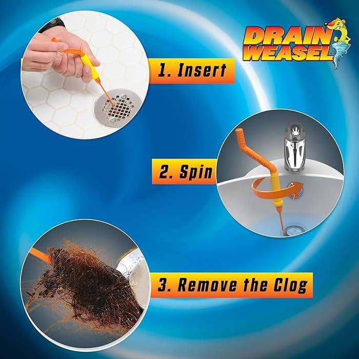Flexisnake Drain Weasel Hair Clog Remover Kit – Plumbing Snake Auger for Cleaning Shower, Bath Tub, Bathroom Drains with Rotating Handle and 5 Disposable Wands, Made in USA - Image 4