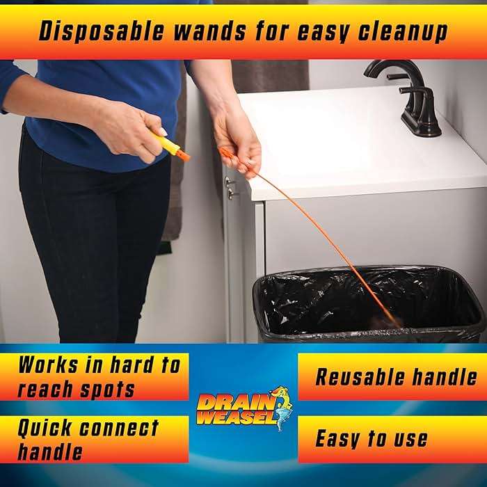 Flexisnake Drain Weasel Hair Clog Remover Kit – Plumbing Snake Auger for Cleaning Shower, Bath Tub, Bathroom Drains with Rotating Handle and 5 Disposable Wands, Made in USA - Image 5