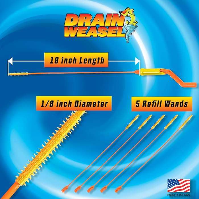 Flexisnake Drain Weasel Hair Clog Remover Kit – Plumbing Snake Auger for Cleaning Shower, Bath Tub, Bathroom Drains with Rotating Handle and 5 Disposable Wands, Made in USA - Image 7