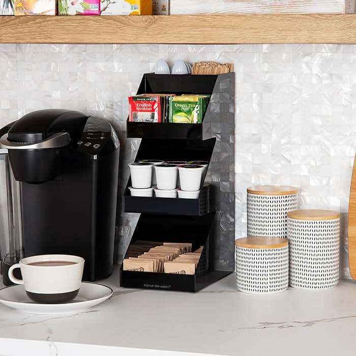 Mind Reader Coffee Tea Utensil and Condiment Station, Countertop Organizer, Coffee Bar, Kitchen, 6"L x 9"W x 16"H, Black | Acrylic - Image 2