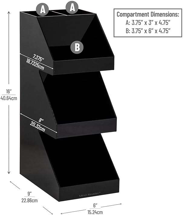 Mind Reader Coffee Tea Utensil and Condiment Station, Countertop Organizer, Coffee Bar, Kitchen, 6"L x 9"W x 16"H, Black | Acrylic - Image 3