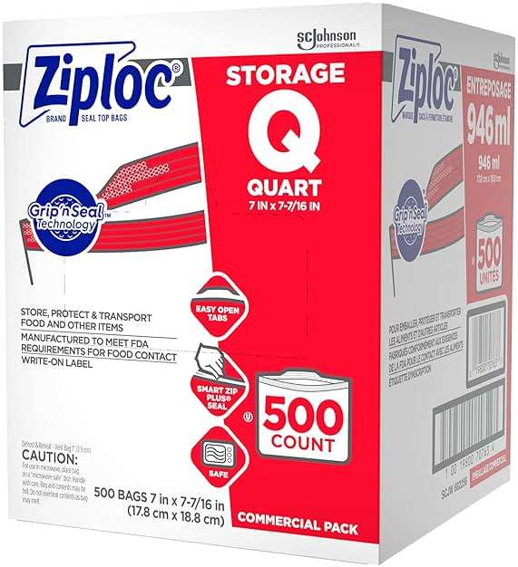 SC Johnson Professional, Ziploc Storage Bags, For Food Organization and Storage, Double Zipper Seal, Easy-Open Tabs Quart, 500 Count - Image 9