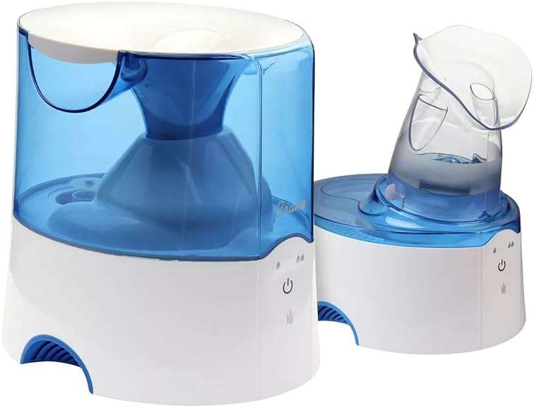 Crane Steam Inhaler & Warm Mist Humidifier, 0.5 Gallon, Humidifier FSA Eligible, Blue & White, Ideal Humidifiers for Bedroom, Sinus Inhaler, Vaporizer HSA, Vaporizer For Congestion - Image 1