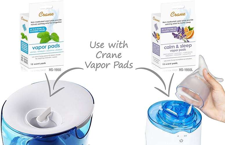 Crane Steam Inhaler & Warm Mist Humidifier, 0.5 Gallon, Humidifier FSA Eligible, Blue & White, Ideal Humidifiers for Bedroom, Sinus Inhaler, Vaporizer HSA, Vaporizer For Congestion - Image 2