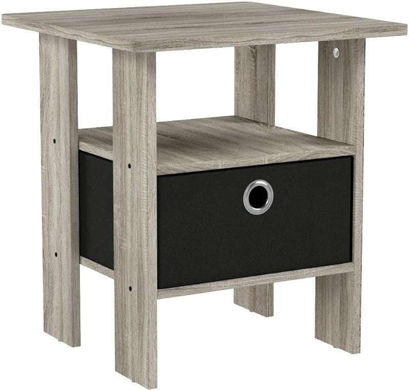 Furinno Andrey Set of 2 End Table / Side Table / Night Stand / Bedside Table with Bin Drawer, French Oak Grey - Image 5