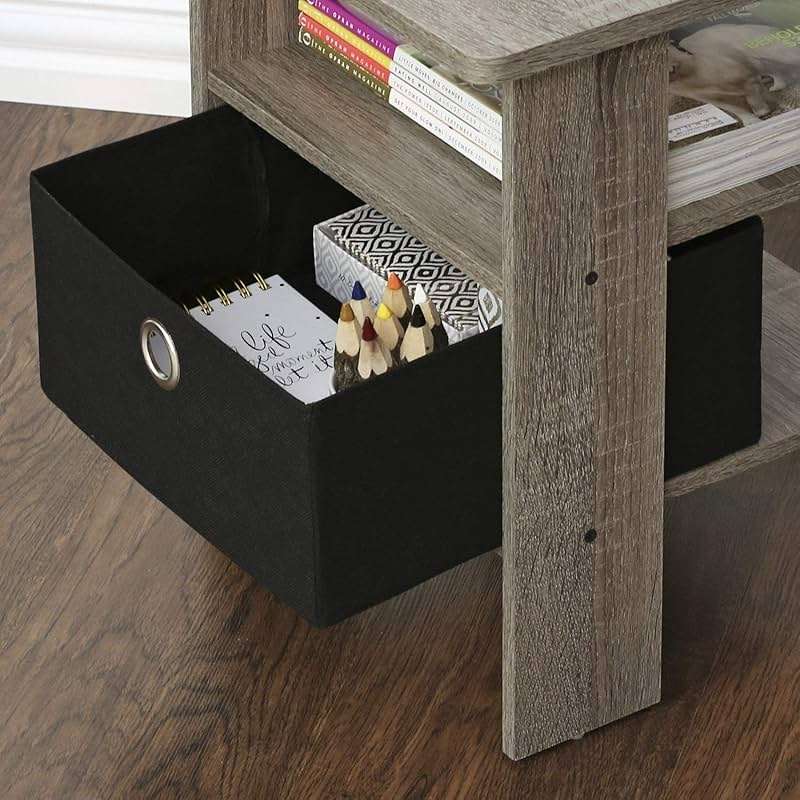 Furinno Andrey Set of 2 End Table / Side Table / Night Stand / Bedside Table with Bin Drawer, French Oak Grey - Image 6