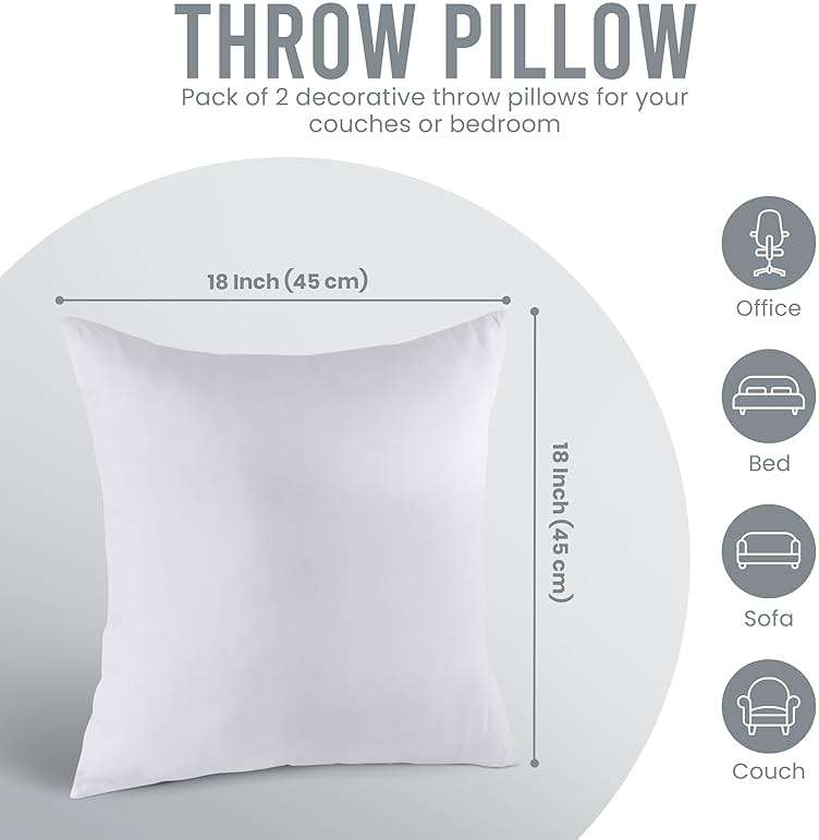 Utopia Bedding 18x18 Pillow Inserts, Set of 2, White – Indoor Decorative Throw Pillows for Bed, Sofa & Couch – Soft, Supportive & Fluffy Cushion Inserts - Image 4
