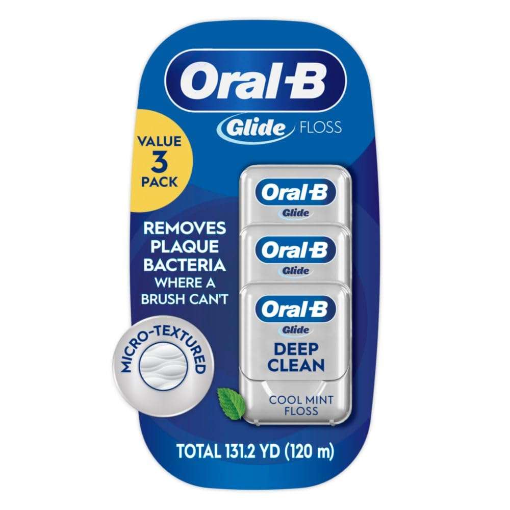 Oral-B Glide Deep Clean Dental Floss, Cool Mint, 3 Pack (131.2 YD Total) - Shred-Resistant Smooth Dental Tape for Tight Spaces - Image 1