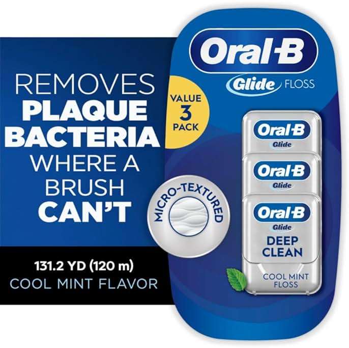 Oral-B Glide Deep Clean Dental Floss, Cool Mint, 3 Pack (131.2 YD Total) - Shred-Resistant Smooth Dental Tape for Tight Spaces - Image 12