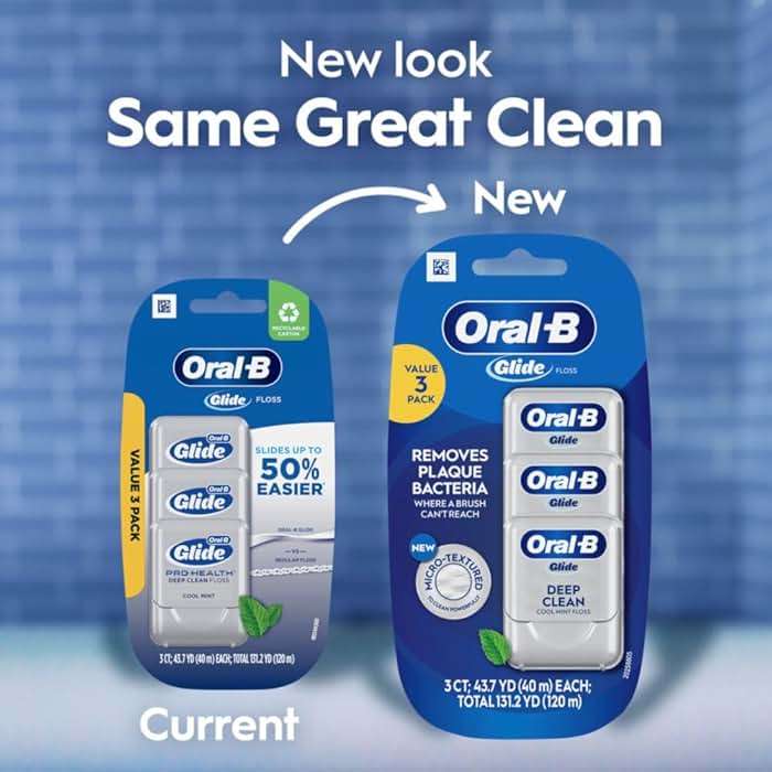 Oral-B Glide Deep Clean Dental Floss, Cool Mint, 3 Pack (131.2 YD Total) - Shred-Resistant Smooth Dental Tape for Tight Spaces - Image 8