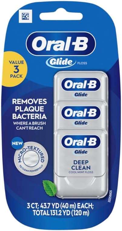 Oral-B Glide Deep Clean Dental Floss, Cool Mint, 3 Pack (131.2 YD Total) - Shred-Resistant Smooth Dental Tape for Tight Spaces - Image 9