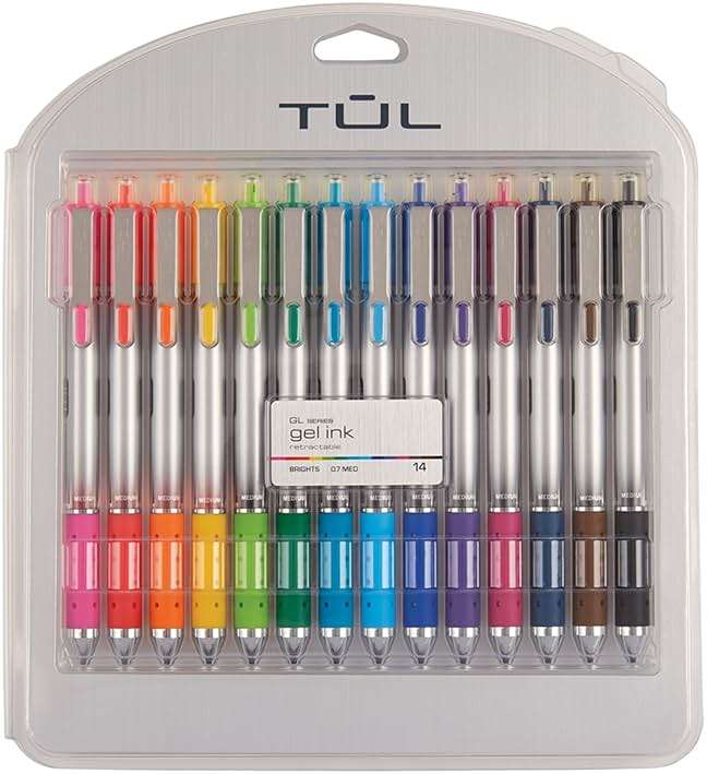 WHJJK TUL Retractable Gel Pens, Bullet Point, 0.7 mm, Gray Barrel, Assorted Standard and Bright Ink Colors, Pack of 14, SG_B01NBW93N6_US - Image 1