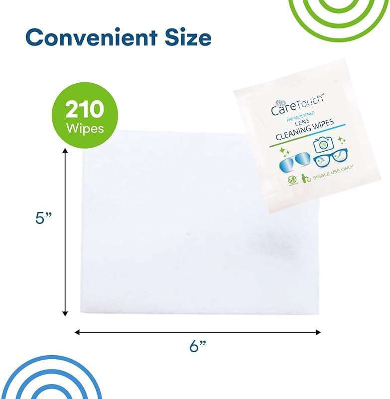 Care Touch Lens Wipes for Eyeglasses- 210 Count Individually Wrapped Pre- Moistened Wipes, 5 x 6 Inch- Camera Lens, Sunglasses and Glasses Cleaner,- Gentle and Portable for Cleaning of Optical Devices - Image 3