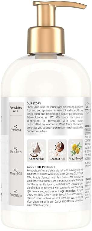 Shea Moisture Daily Hydrating Conditioner Virgin Coconut Oil For All Hair Types Sulfate-Free 13 oz - Image 2