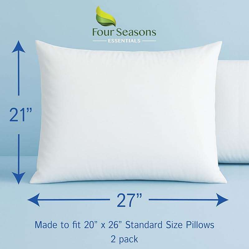 Four Seasons Essentials Standard Pillow Protectors (Set of 2) – Zippered Waterproof Pillow Covers Hypoallergenic Dust Proof Pillowcase Encasement Cover - Image 2