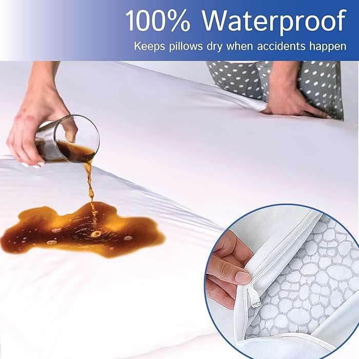 Four Seasons Essentials Standard Pillow Protectors (Set of 2) – Zippered Waterproof Pillow Covers Hypoallergenic Dust Proof Pillowcase Encasement Cover - Image 5
