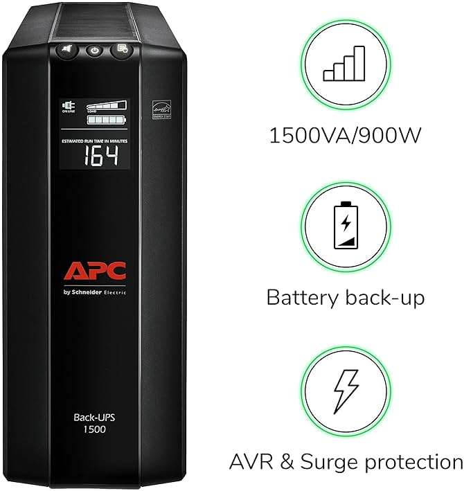 APC UPS Back-UPS Pro 1500VA UPS, 900W Battery Backup & Surge Protector, AVR, 10 Outlets (NEMA 5-15R), LCD, BX1500M Uninterruptible Power Supply for Computers, Wi-Fi Routers, Home Office Electronics - Image 4