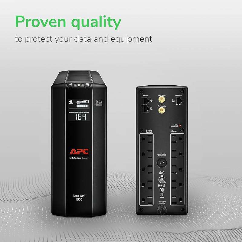 APC UPS Back-UPS Pro 1500VA UPS, 900W Battery Backup & Surge Protector, AVR, 10 Outlets (NEMA 5-15R), LCD, BX1500M Uninterruptible Power Supply for Computers, Wi-Fi Routers, Home Office Electronics - Image 8