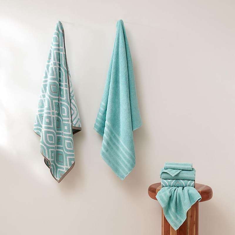 Modern Threads 6 Piece Bath Towel Set – Bathroom Set with 2 Bath Towels, 2 Hand Towels, and 2 Wash Cloths – 100% Cotton, Super Absorbent & Extra Soft – Reversible Classic Diamond (Aqua) - Image 2