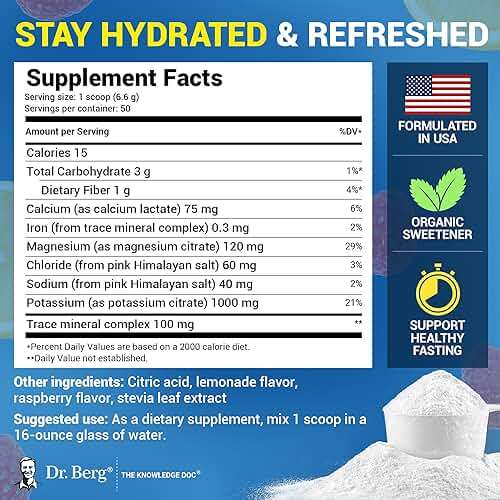 Dr. Berg Zero Sugar Hydration Keto Electrolyte Powder - Enhanced w/ 1000 mg of Potassium & Real Pink Himalayan Salt (NOT Table Salt) - Raspberry & Lemon Flavor Hydration Drink Supplement - 50 Servings - Image 3