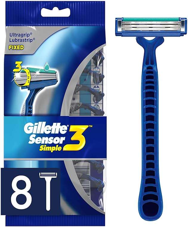 Gillette Sensor3 Simple Men's Disposable Razors, 8 Count - Image 1