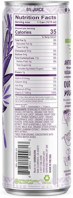 Sambazon Amazon Energy Drink, Low Calorie Acai Berry and Pomegranate, 12 Fl Oz (Pack of 12) - Image 3