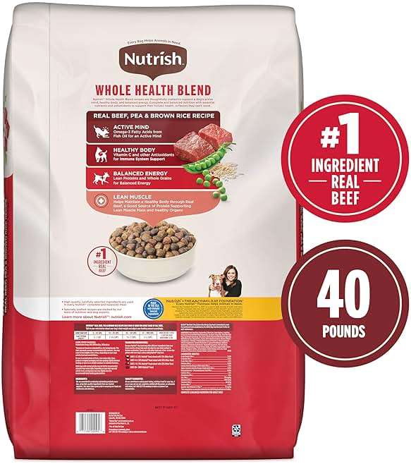 Nutrish Real Beef, Pea & Brown Rice Recipe Whole Health Blend Dry Dog Food, 40 lb. Bag, Packaging May Vary (Rachael Ray) - Image 3