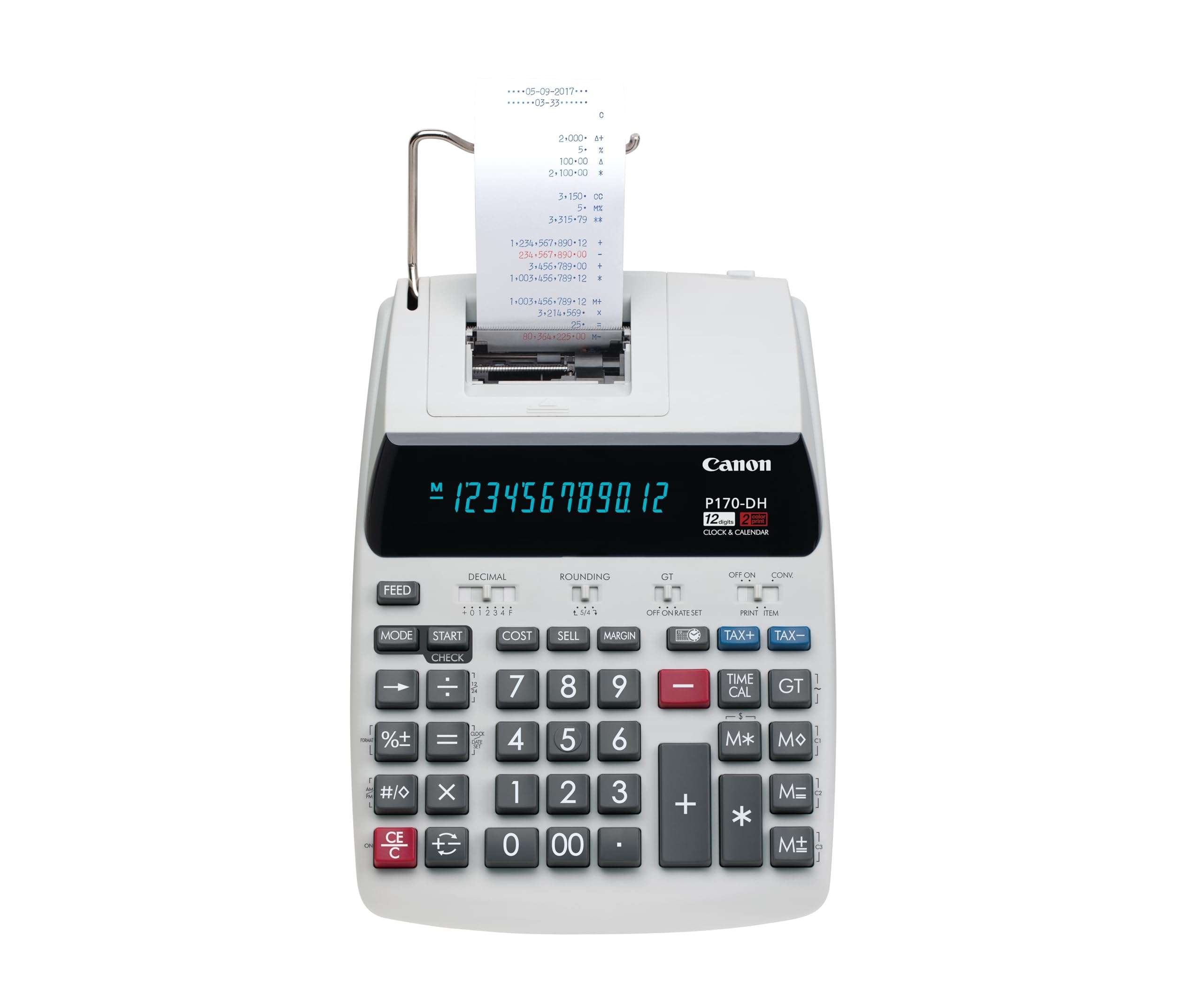 Canon Office Products 2204C001 Canon P170-DH-3 Desktop Printing Calculator with Currency Conversion, Clock & Calendar, and Time Calculation, Black/White/Silver, 14.60 Inch x 9.60 Inch x 3.00 Inch - Image 1