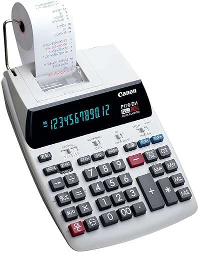 Canon Office Products 2204C001 Canon P170-DH-3 Desktop Printing Calculator with Currency Conversion, Clock & Calendar, and Time Calculation, Black/White/Silver, 14.60 Inch x 9.60 Inch x 3.00 Inch - Image 2