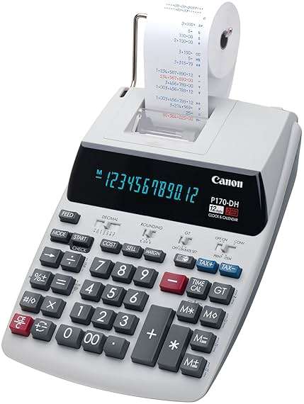 Canon Office Products 2204C001 Canon P170-DH-3 Desktop Printing Calculator with Currency Conversion, Clock & Calendar, and Time Calculation, Black/White/Silver, 14.60 Inch x 9.60 Inch x 3.00 Inch - Image 3