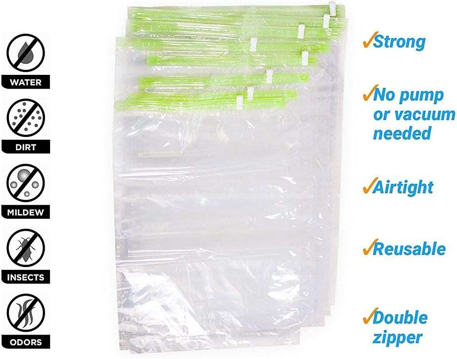 12 Space Saver Storage Bags for Clothes for Travel - Compression, no Vacuum Sacks - Luggage Accessories - Image 4
