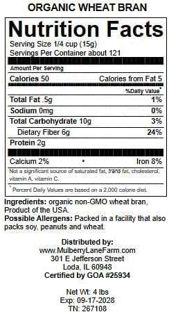 Wheat Bran, 4 Pounds USDA Certified Organic, Non-GMO Bulk, Product of USA, Mulberry Lane Farms - Image 2