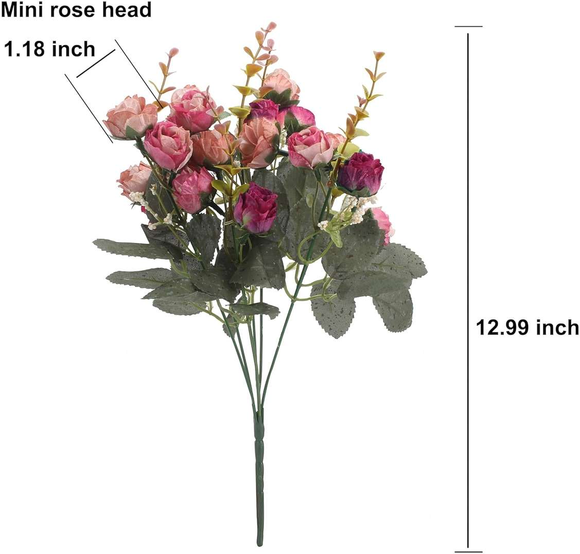 Duovlo 7 Branch 21 Mini Rose Heads Artificial Flowers Bouquet Wedding Home Office Decor,Pack of 4 (Rose Red) - Image 3