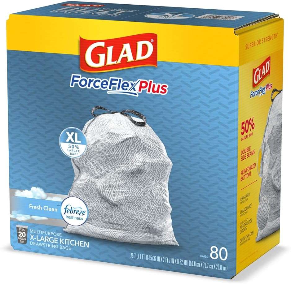 Glad Trash Bags, Force Flex Kitchen Pro Drawstring Garbage Bags, Fresh Clean, 80 Count - Image 11