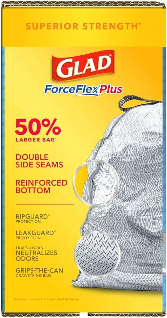 Glad Trash Bags, Force Flex Kitchen Pro Drawstring Garbage Bags, Fresh Clean, 80 Count - Image 12