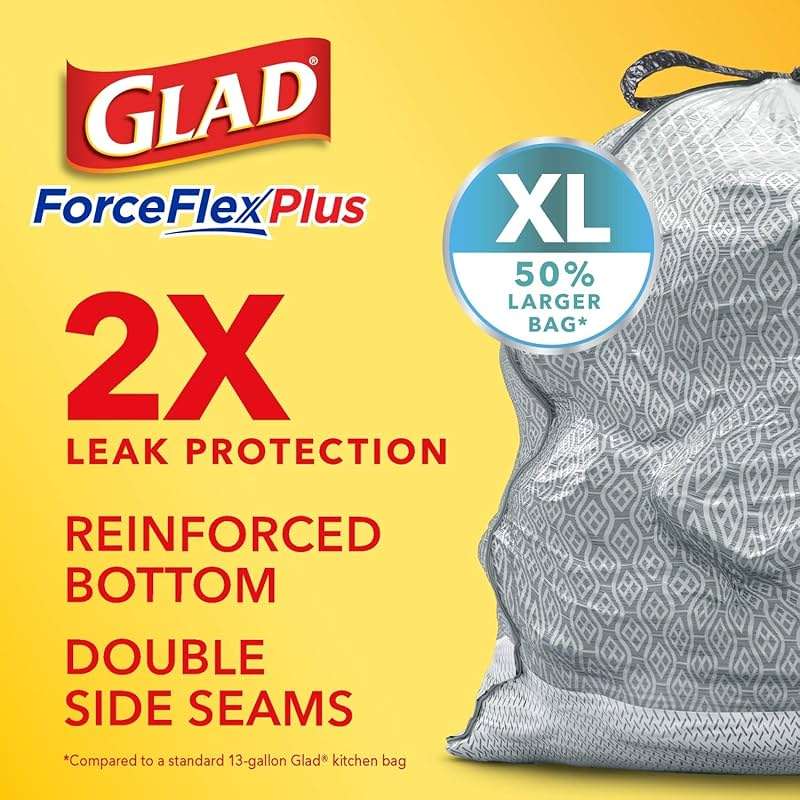Glad Trash Bags, Force Flex Kitchen Pro Drawstring Garbage Bags, Fresh Clean, 80 Count - Image 3