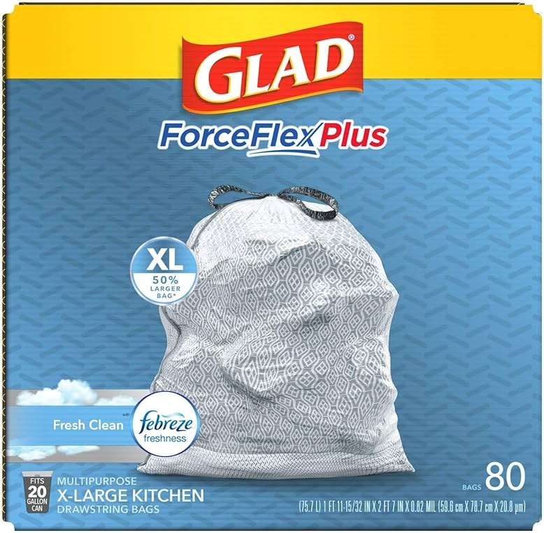 Glad Trash Bags, Force Flex Kitchen Pro Drawstring Garbage Bags, Fresh Clean, 80 Count - Image 6