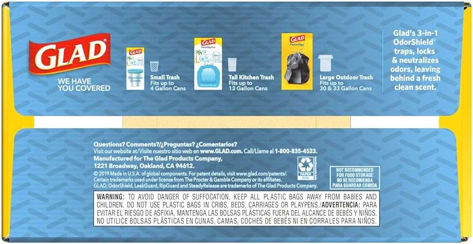 Glad Trash Bags, Force Flex Kitchen Pro Drawstring Garbage Bags, Fresh Clean, 80 Count - Image 7