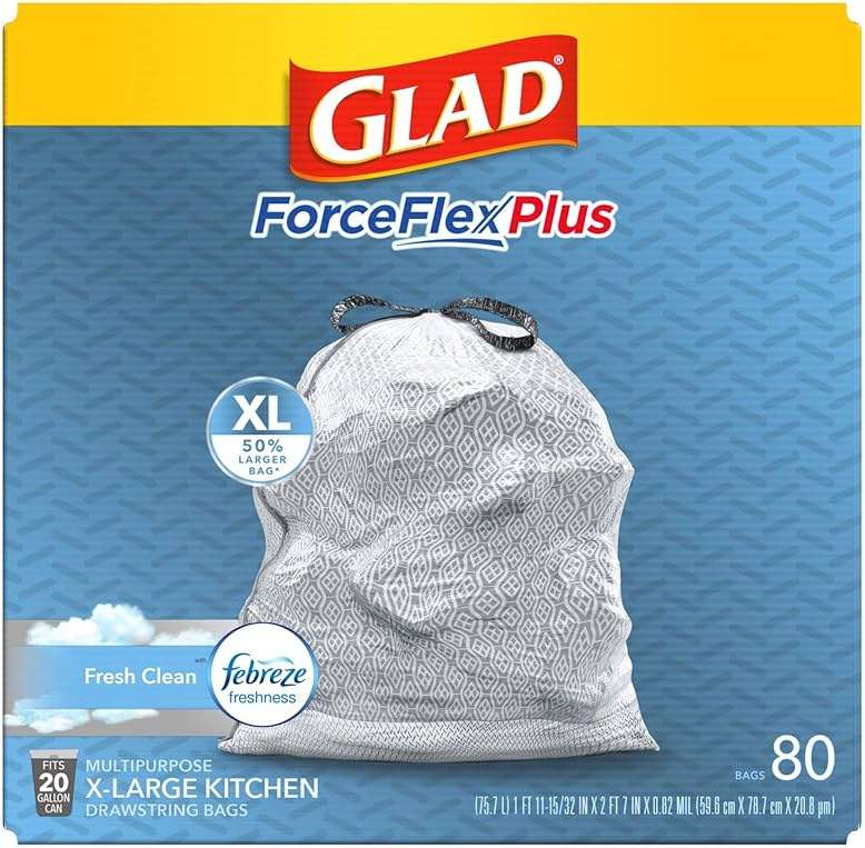 Glad Trash Bags, Force Flex Kitchen Pro Drawstring Garbage Bags, Fresh Clean, 80 Count - Image 8