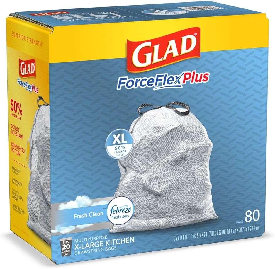 Glad Trash Bags, Force Flex Kitchen Pro Drawstring Garbage Bags, Fresh Clean, 80 Count - Image 9