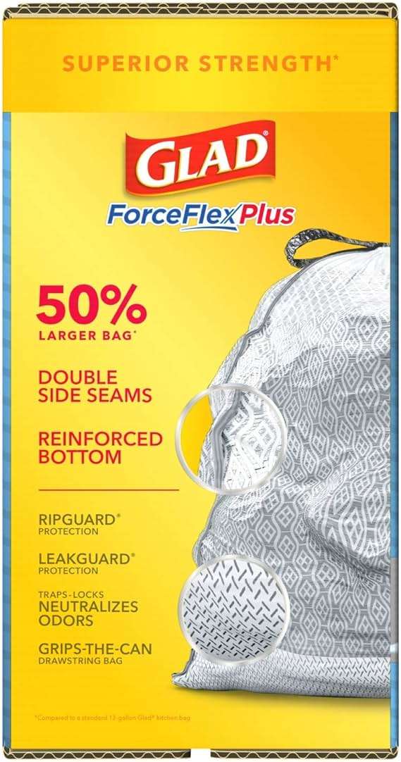Glad Trash Bags, Force Flex Kitchen Pro Drawstring Garbage Bags, Fresh Clean, 80 Count - Image 10