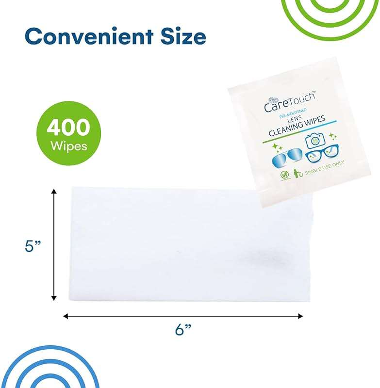 Care Touch Lens Wipes for Eyeglasses- 400 Count Individually Wrapped Pre- Moistened Wipes, 5 x 6 Inch- Camera Lens, Sunglasses and Glasses Cleaner,- Gentle and Portable for Cleaning of Optical Devices - Image 3