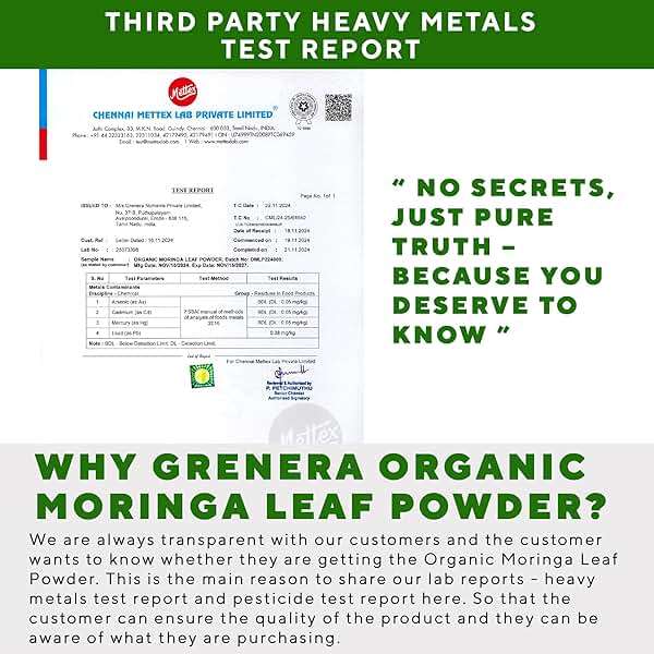 Grenera Organic Moringa Powder | Moringa Oleifera Leaf | Plant Based Ingredient | Lab Tested for Quality | Easy Mix for Smoothies, Drinks & Recipes | from Organic Farms in India | 2.2 lbs (1 kg) - Image 3