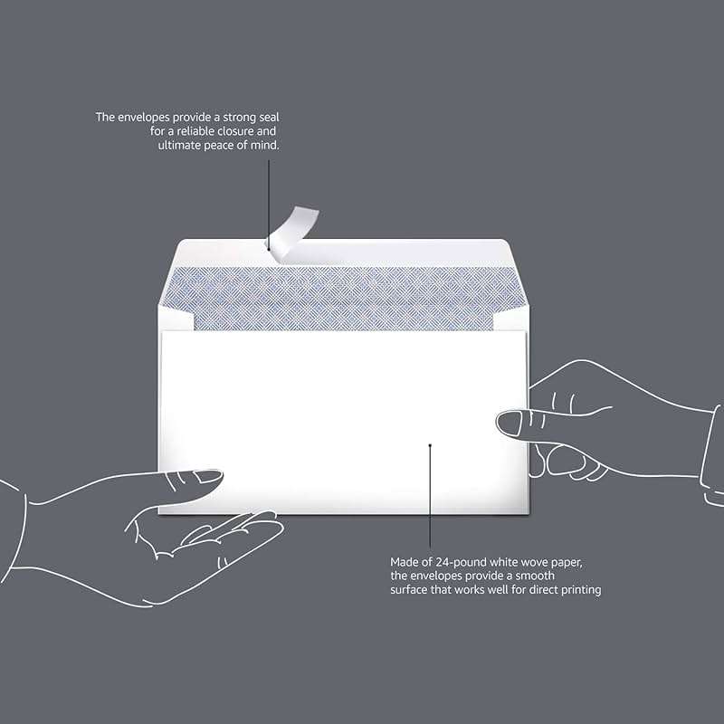 Amazon Basics #6 3/4 Security-Tinted Self-Seal Envelopes for Invoices and Documents, White, 300-Pack - Image 6