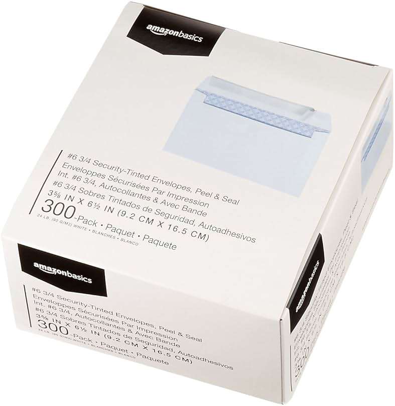 Amazon Basics #6 3/4 Security-Tinted Self-Seal Envelopes for Invoices and Documents, White, 300-Pack - Image 7