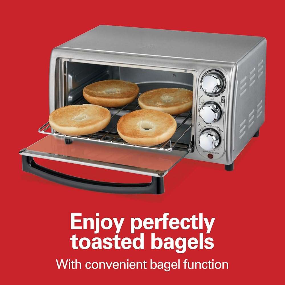 Hamilton Beach 4-Slice Toaster Oven with 5 Cooking Modes (Bake, Broil, Keep Warm Toast & Bagel) with Stay On & Auto Shutoff, 2 Rack Positions, 1100 Watts and 3 Accessories, Stainless Steel (31143) - Image 8