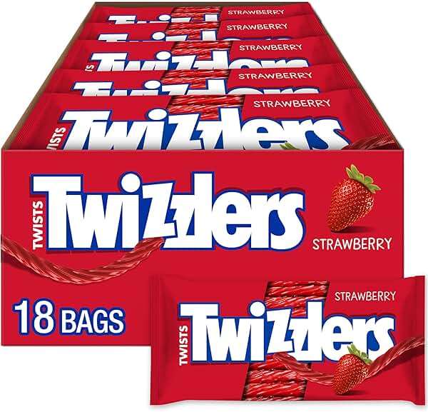 TWIZZLERS Twists Strawberry Flavored Licorice Style, Chewy Candy Packs, 2.5 oz (18 Count) - Image 1