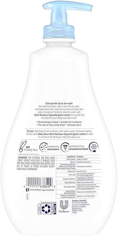 Baby Dove Sensitive Skin Care Baby Wash For Baby Bath Time Rich Moisture Tear-Free and Hypoallergenic, 20 oz (Packaging May Vary) - Image 3