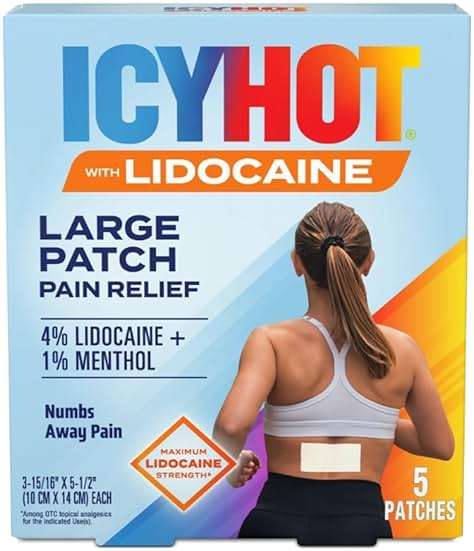 Icy Hot Lidocaine Pain Relief Patches, Numb Aggravated Nerves with Max Strength Lidocaine 4% and Menthol 1%, Fast-Acting Pain Relief for Minor Pain, Backaches, Sprains and Strains, 5 ct. - Image 1